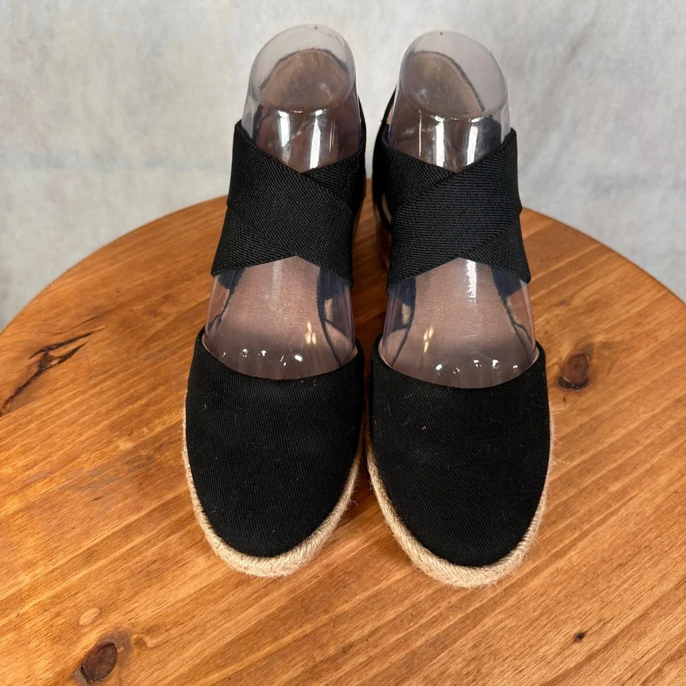 LifeStride Keaton Wedge Espadrilles Women 8.5M Black Good Crisscross Straps